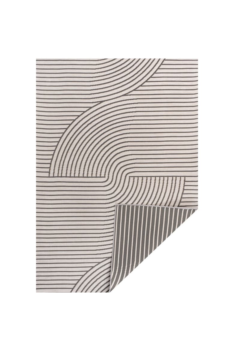 Arielle Mid-Century Modern Curve Stripe Reversible Machine-Washable Indoor/Outdoor Area Rug, Main, color, Dark Gray/Cream