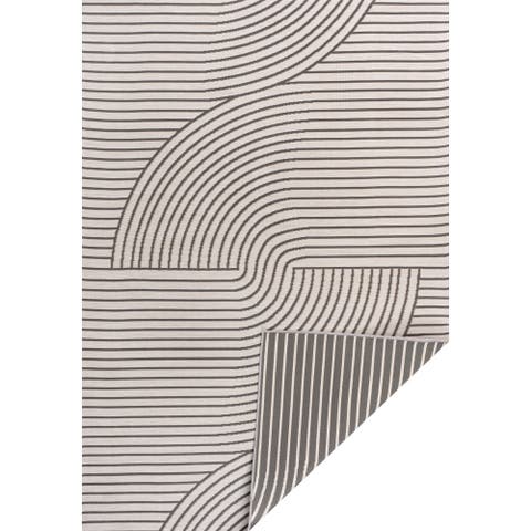 Arielle Mid-Century Modern Curve Stripe Reversible Machine-Washable Indoor/Outdoor Area Rug
