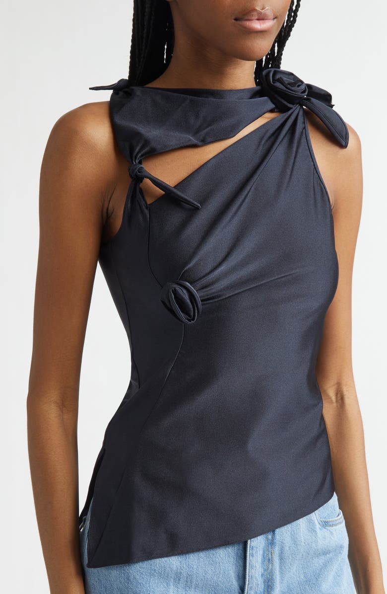 Coperni Rosette Cutout Asymmetric Jersey Top, Alternate, color, Black Blk