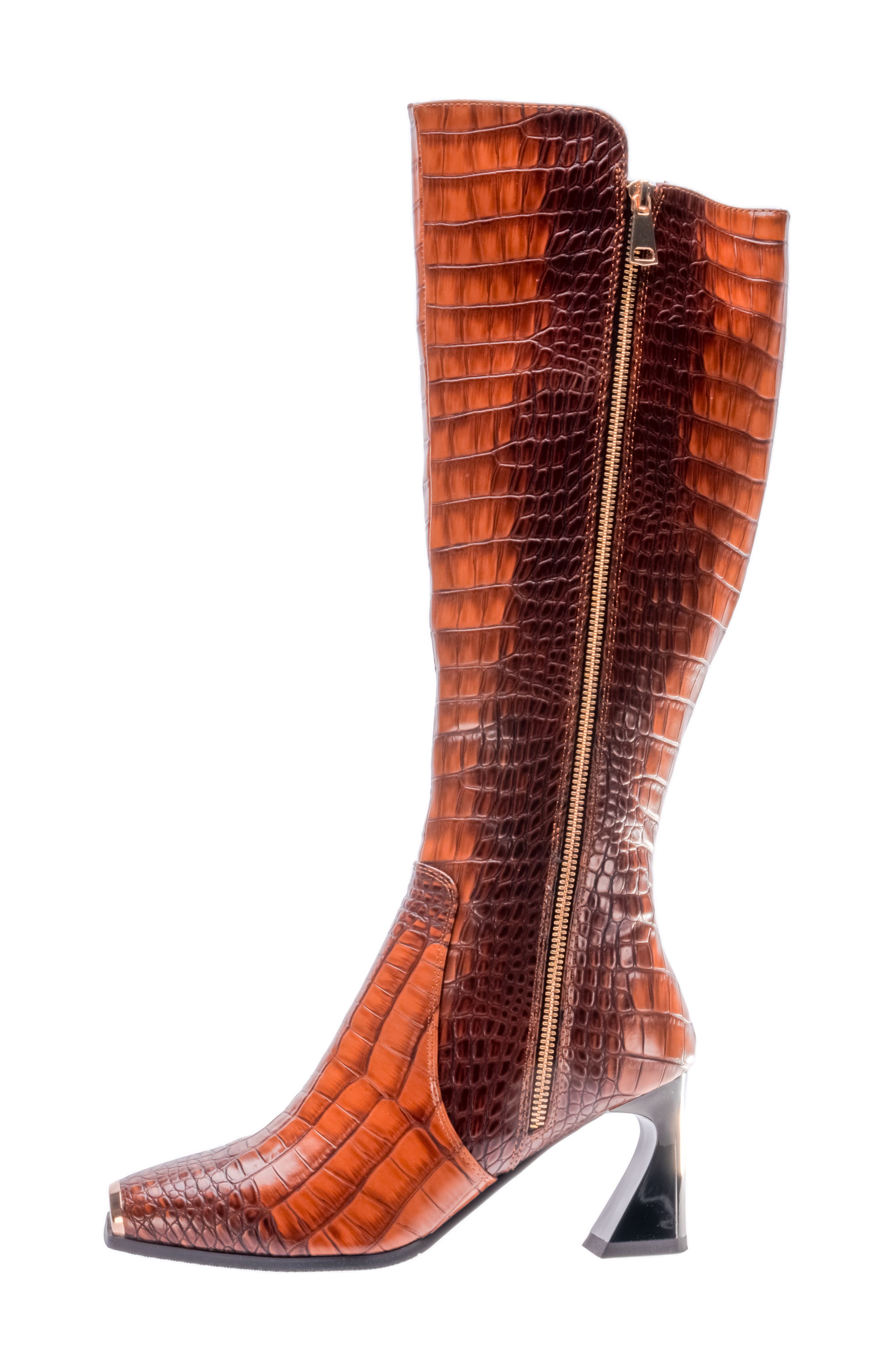 NINETY UNION London Croc Embossed Knee High Boot, Alternate, color, Brown