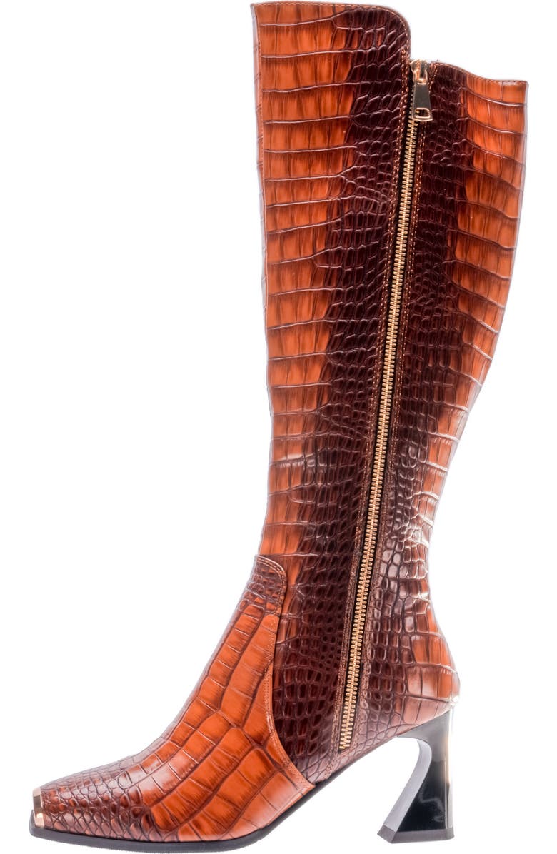 NINETY UNION London Croc Embossed Knee High Boot, Alternate, color, Brown