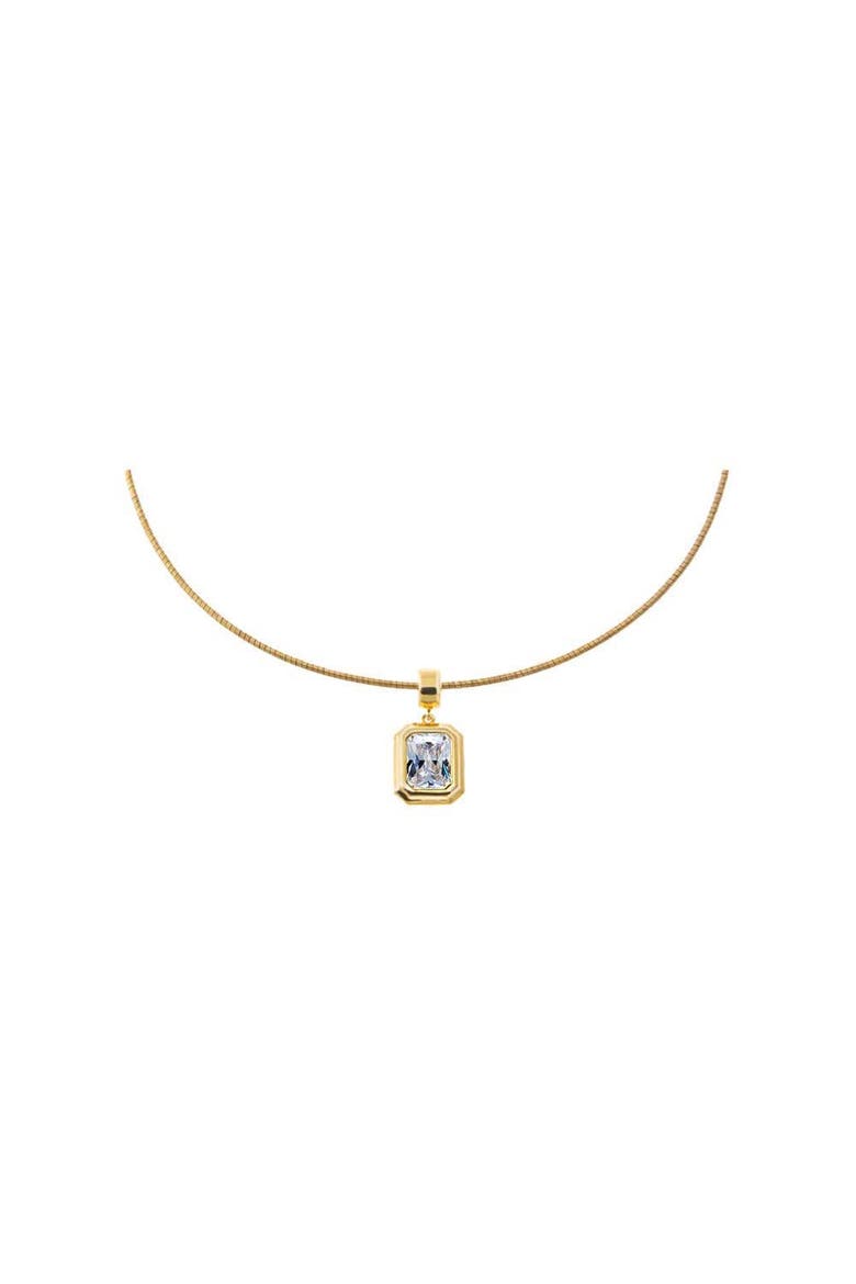 Colored CZ Emerald Bezel Pendant Omega Chain Necklace, Main, color, Gold