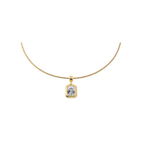 Colored CZ Emerald Bezel Pendant Omega Chain Necklace