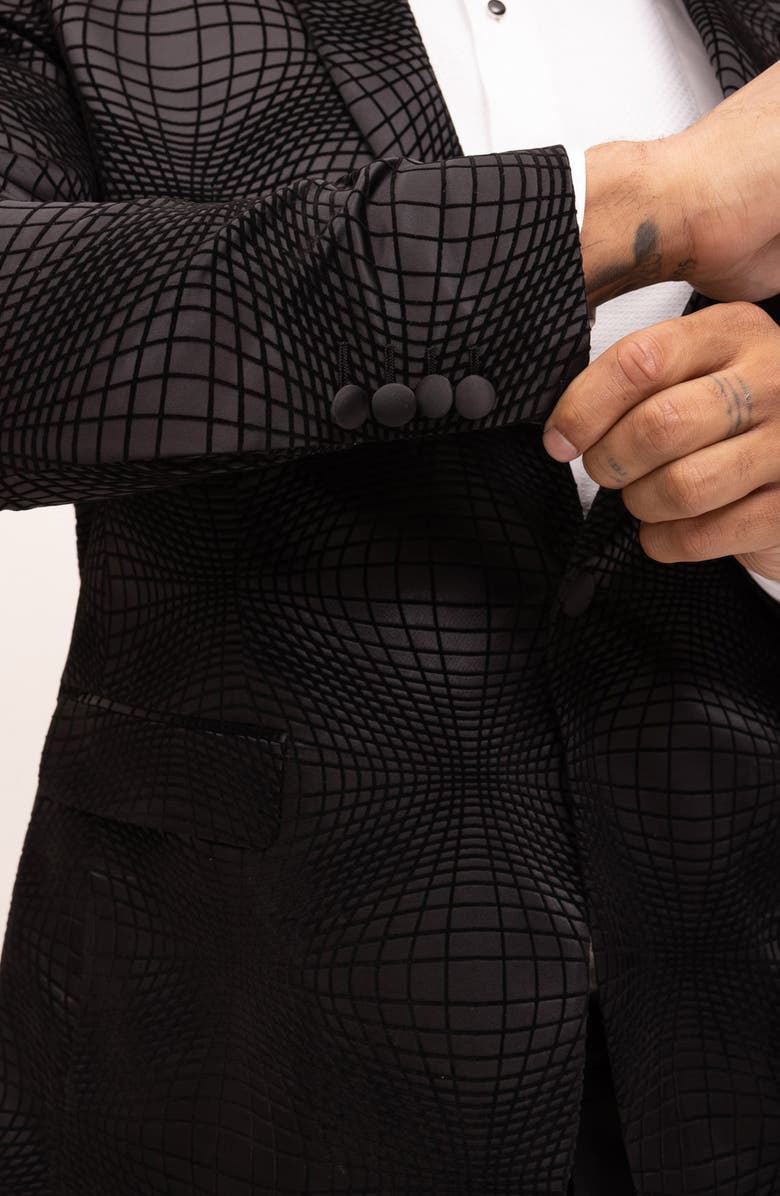 RON TOMSON Geometric Flocked Shawl Collar Formal Jacket, Alternate, color, Black