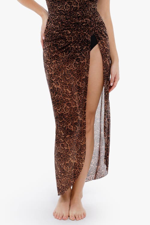 Popilush Bias Twist Mesh Sarong Coverup In Brown Leopard
