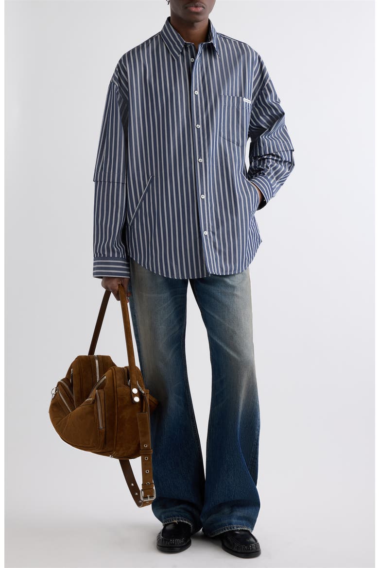 Satero Oversize Stripe Double Sleeve Poplin Button-Up Shirt, Alternate, color, BLUE/ WHITE