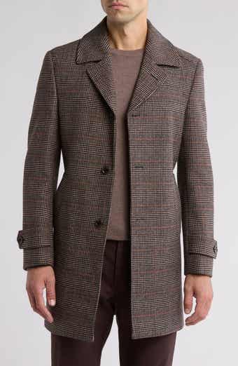 English Laundry Plaid Wool Blend Overcoat