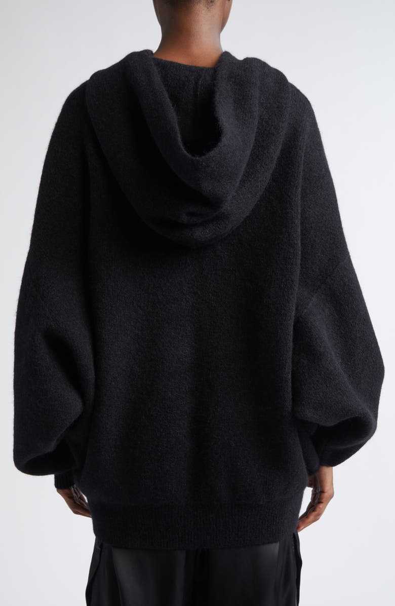 Rick Owens Hun Alpaca & Wool Blend Sweater Hoodie, Alternate, color, Black