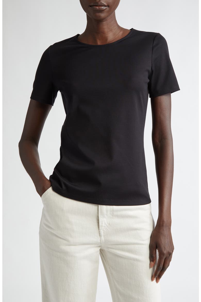Stretch Cotton Crewneck T-Shirt, Main, color, BLACK