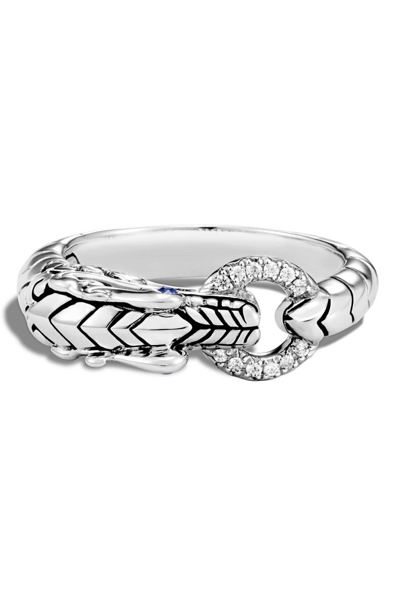 John Hardy Legends Naga Silver Diamond Ring, Alternate, color, Silver