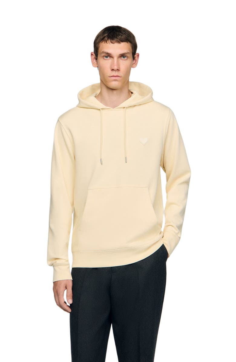 SANDRO Heart patch hooded sweatshirt, Main, color, Butter Cream