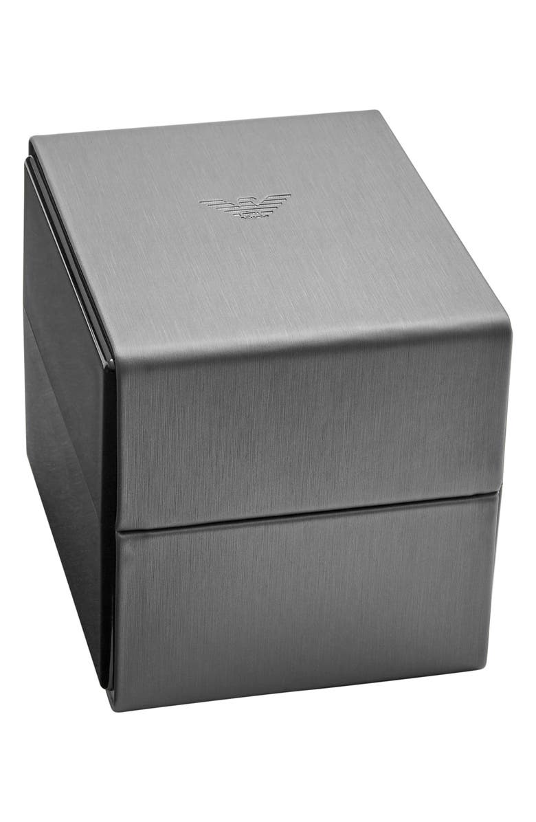 Emporio Armani Leather Strap Chronograph Watch, 46mm, Main, color, Silver