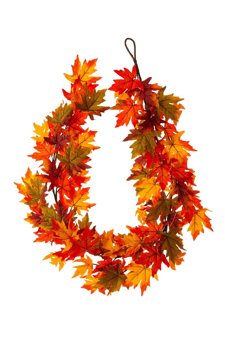 Fall Lighted Maple Leaves Garland with timer, Alternate, color, Orange