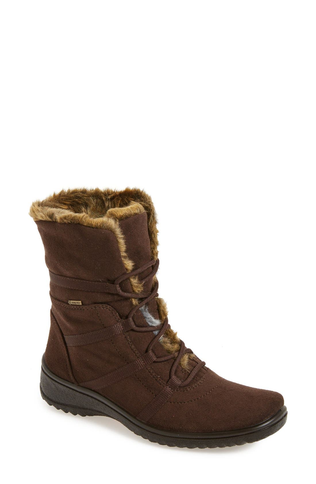 Magaly Waterproof Gore-Tex® Faux Fur Boot, Main, color, BROWN FABRIC