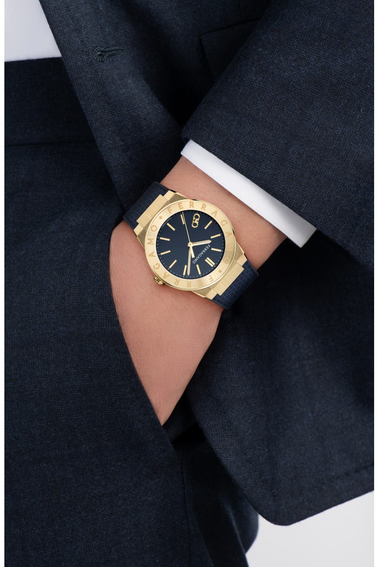 Logo Recycled Polyurethane Strap Watch, 41mm, Alternate, color, IP YELLOW GOLD