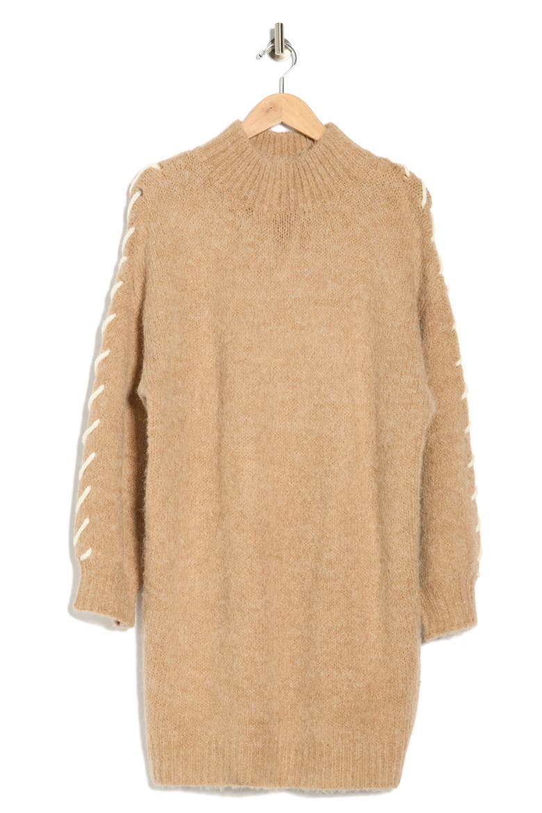 Mock Neck Long Sleeve Sweater Dress, Alternate, color, MOCHA-WHITE