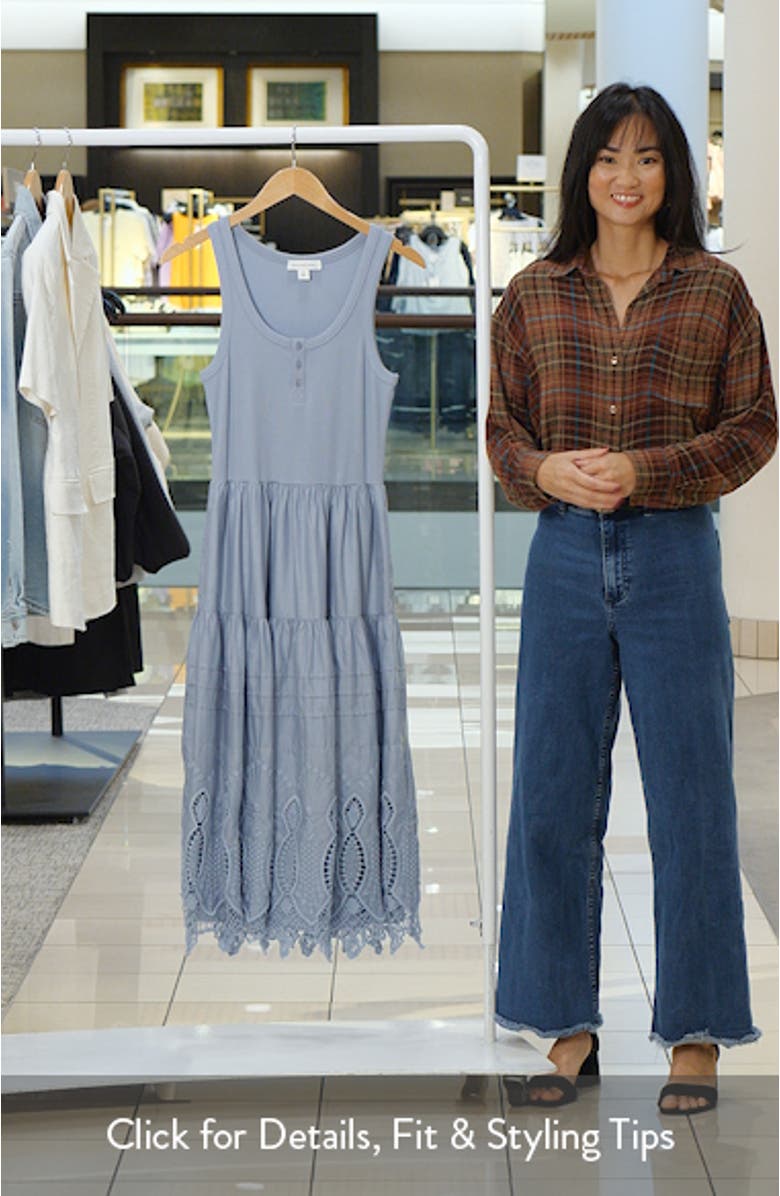 Embroidered Mixed Media Henley Tank Dress, sales video thumbnail