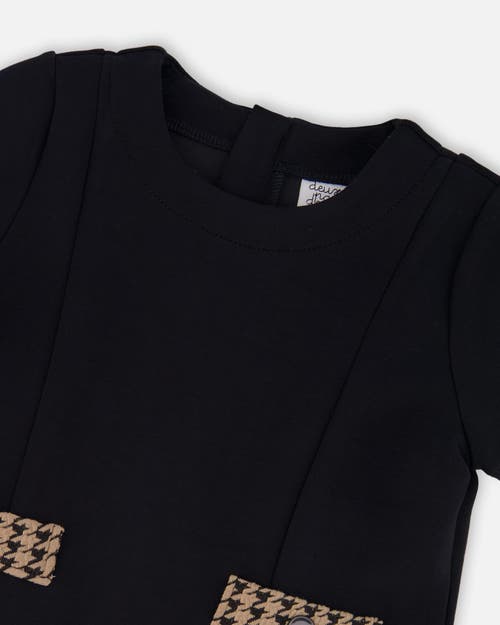 Deux Par Deux Short Sleeve Bi-material Milano And Jacquard Knit Dress In Green