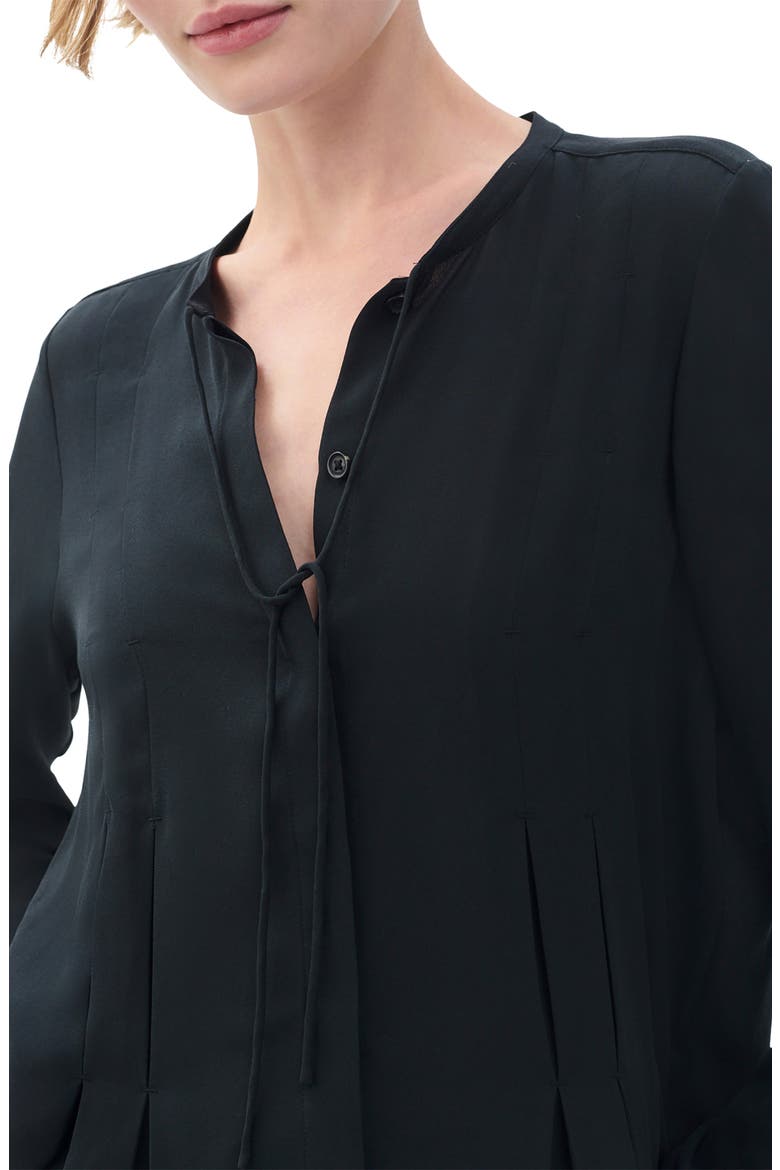Adren Pleated Button-Up Shirt, Alternate, color, BLACK
