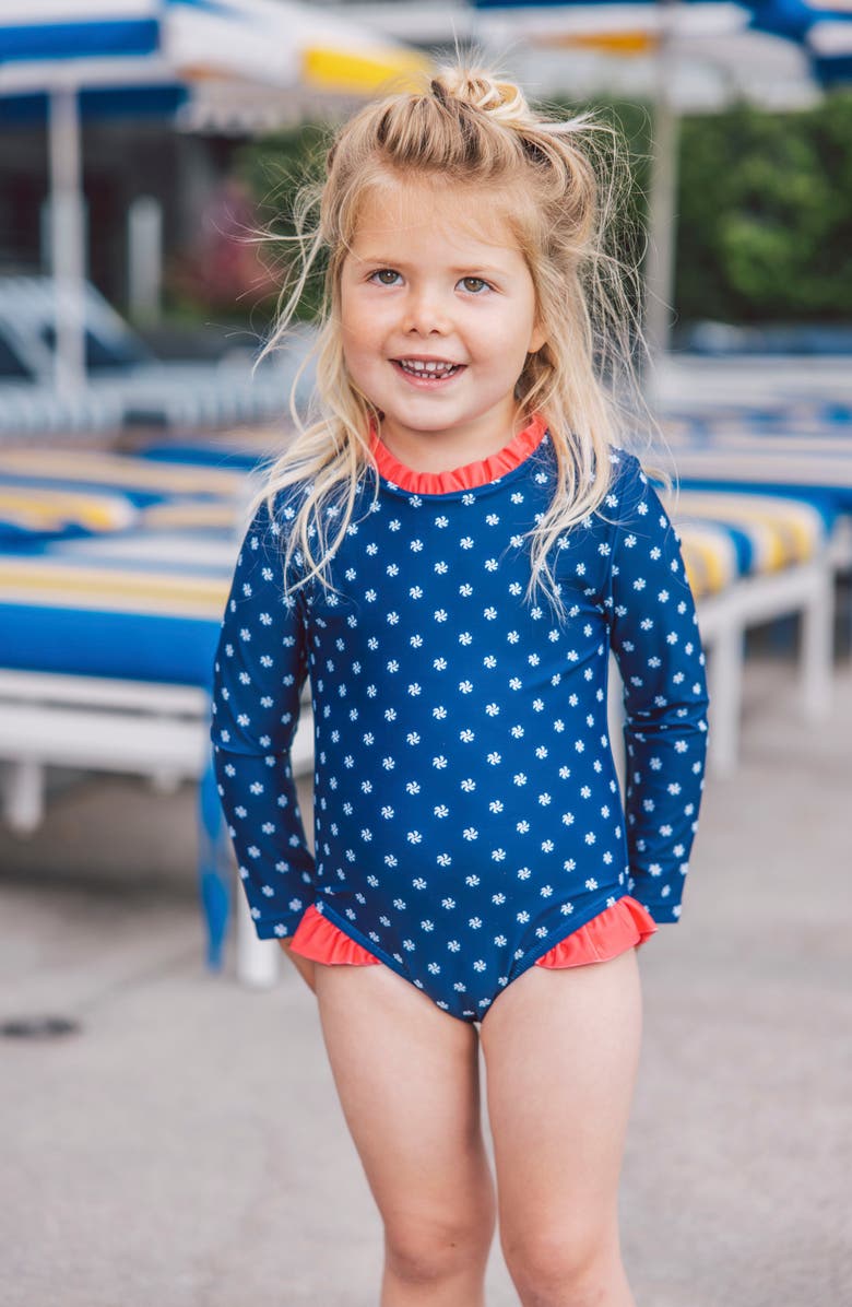 Feather 4 Arrow Frill Chaser One-Piece Rashguard Swimsuit, Alternate, color, 