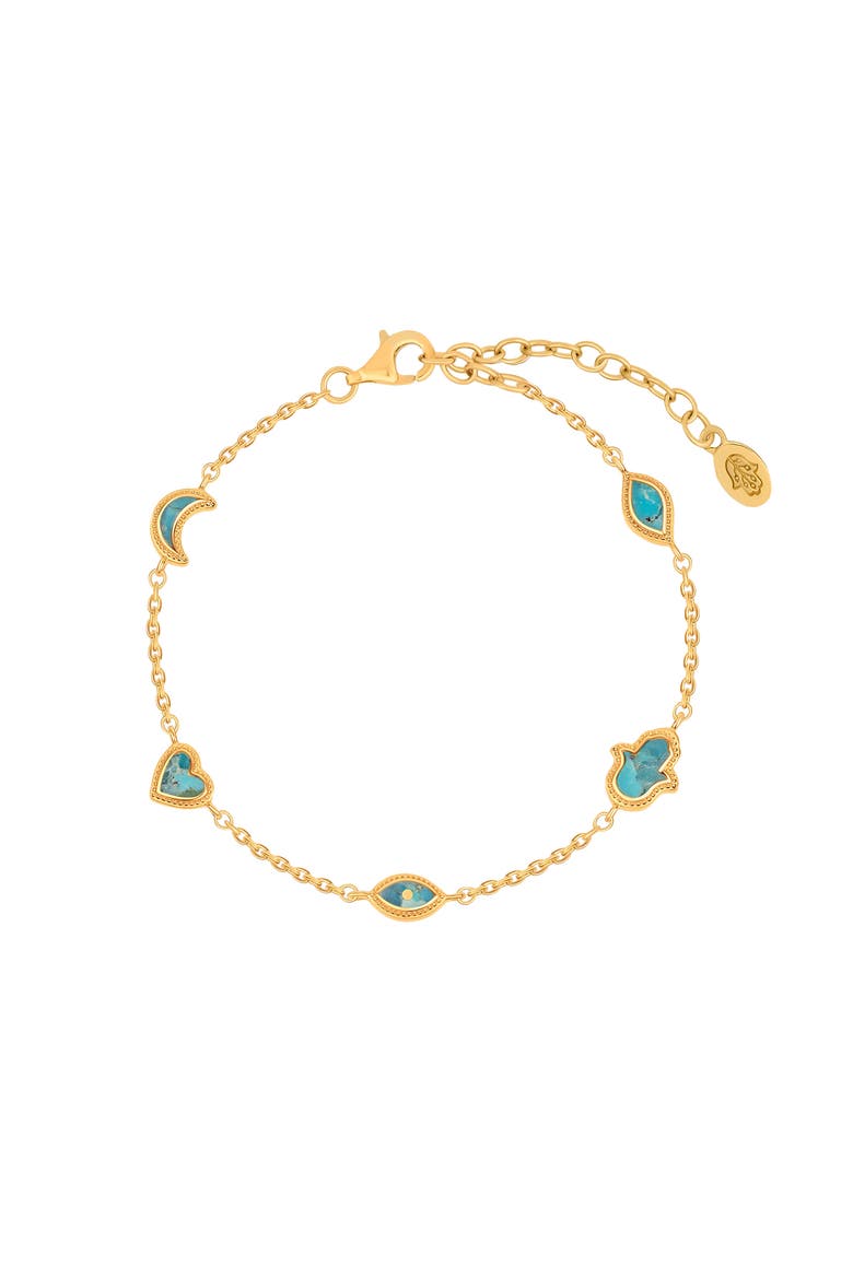 Turquoise Multi Symbol Women's Gold Chain Bracelet - Abundant Clarity, Main, color, Gold/Turquoise