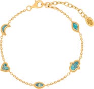 Karma and Luck Turquoise Multi Symbol Women's Gold Chain Bracelet - Abundant Clarity