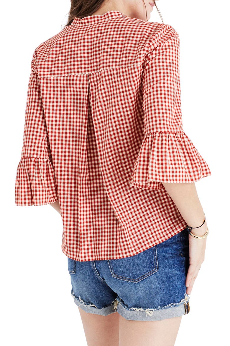 Gingham Bell Sleeve Shirt, Alternate, color, CRIMSON