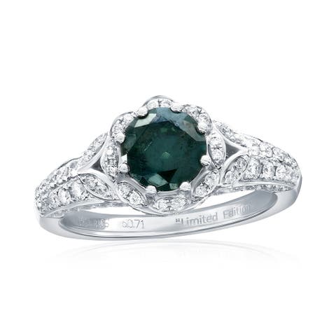 14K White Gold 1.06ct Blue Diamond & 0.71cttw Diamond Ring