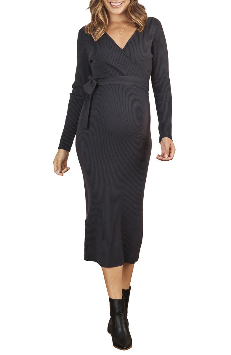 Angel Maternity Lucille Knit Midi Maternity/Nursing Dress, Main, color, 