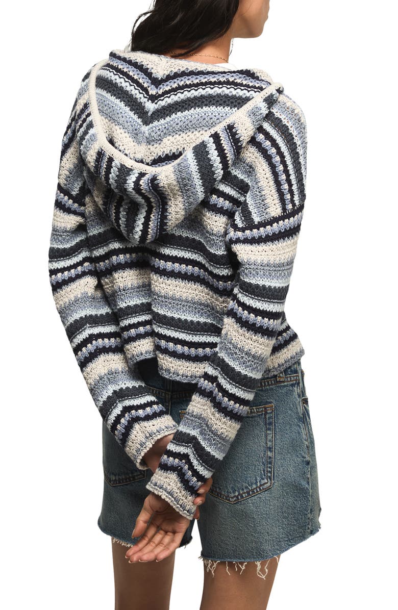Lucky Brand Baja Stripe Crochet Hoodie, Alternate, color, Cadet Navy