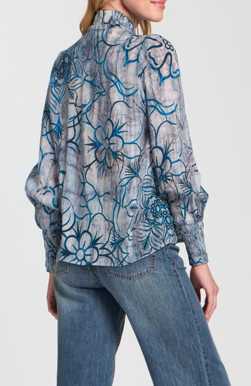 Apny Puff Shoulder Button Front Top In Blue