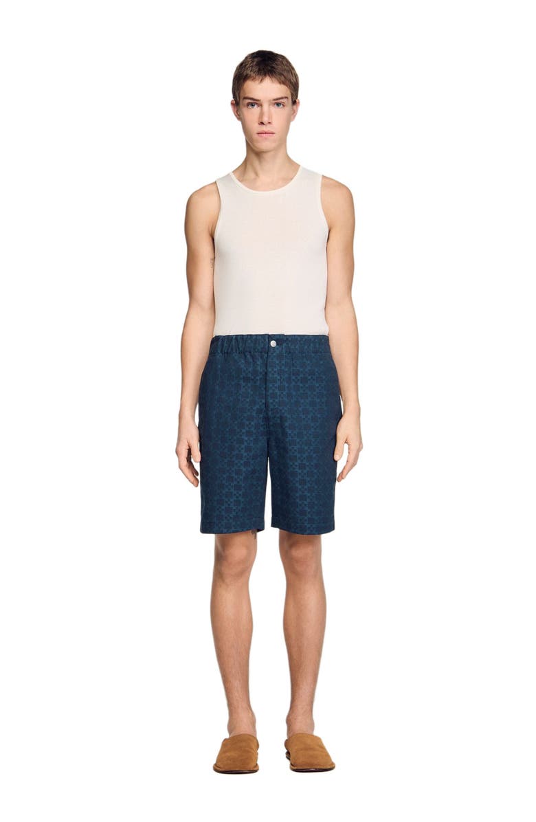 SANDRO Square Cross denim shorts, Alternate, color, Navy Blue