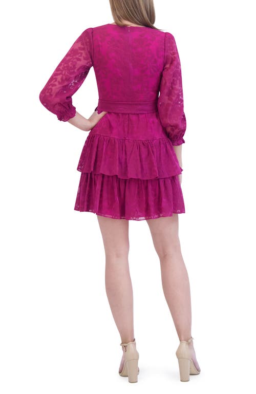 Eliza J Long Sleeve Tiered Faux Wrap Dress In Berry