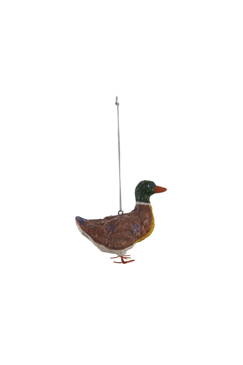 Handcrafted Paper Mache Duck Ornament with Iron Accents, Main, color, Multicolor