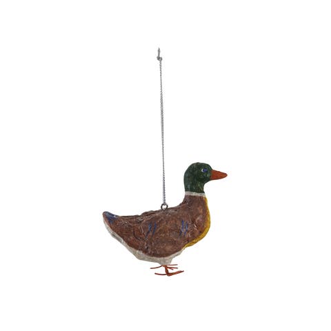Handcrafted Paper Mache Duck Ornament with Iron Accents