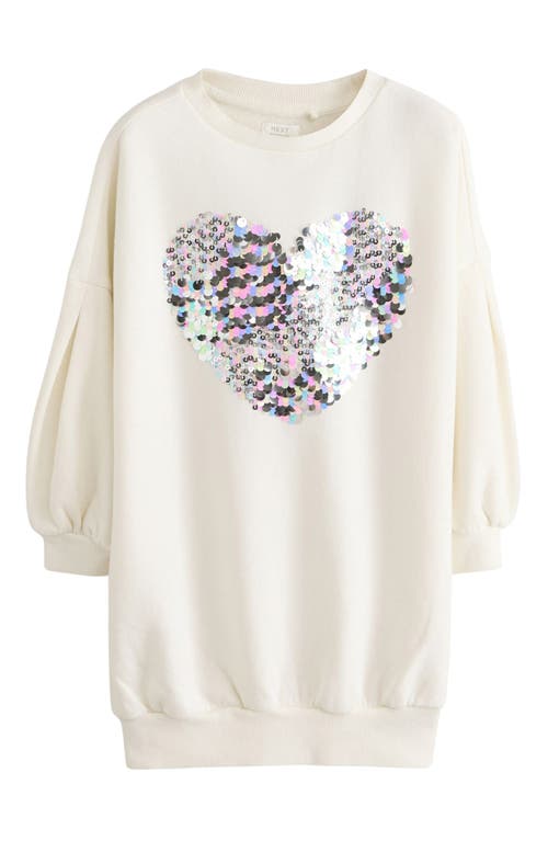 Shop Next Kids' Sequin Heart Sweater Dress In Ecru White/sequin Heart