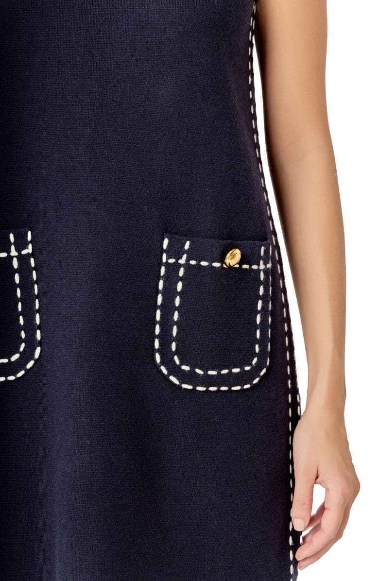 English Factory Stitch Detail Sleeveless Mini Sweater Dress, Alternate, color, Navy/ White