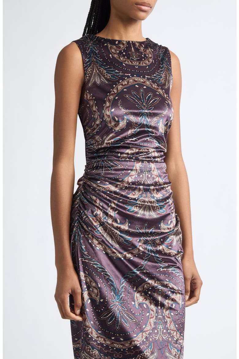 Charissa Ruched Sleeveless Dress, Alternate, color, DARK EGGPLANT MULTI