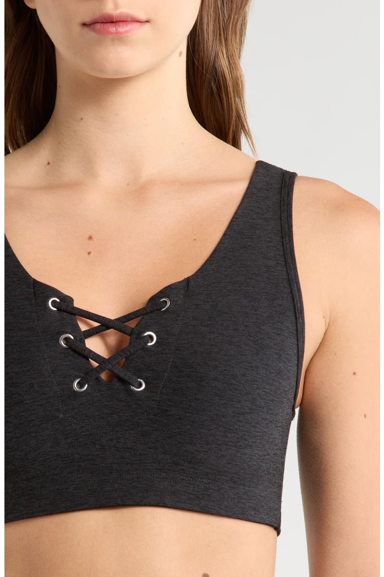 Football Stretch Sports Bra, Alternate, color, HEATHER BLACK