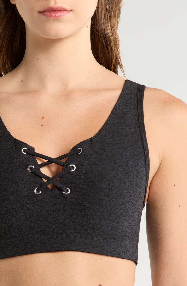 Year of Ours Football Stretch Sports Bra, Alternate, color, Heather Black