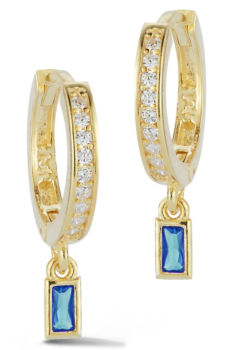 Baguette Drop Pavé Huggie Hoop Earrings, Main, color, GOLD