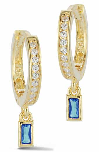 SPHERA MILANO Baguette Drop Pavé Huggie Hoop Earrings