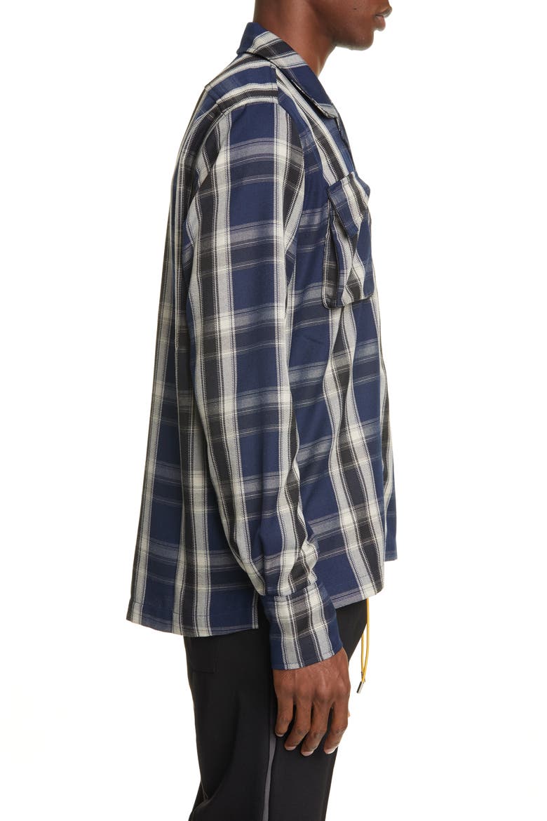 Plaid Button-Up Twill Overshirt, Alternate, color, BLUE/BLACK
