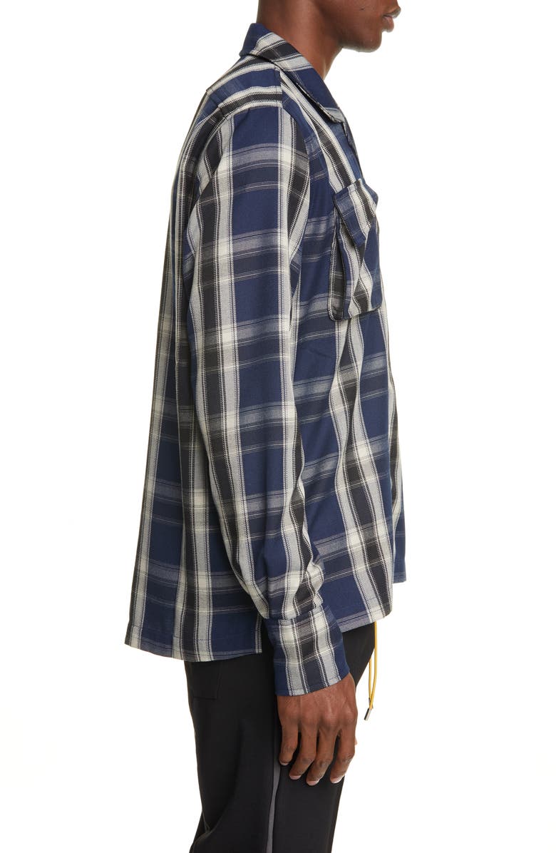 Rhude Plaid Button-Up Twill Overshirt, Alternate, color, 