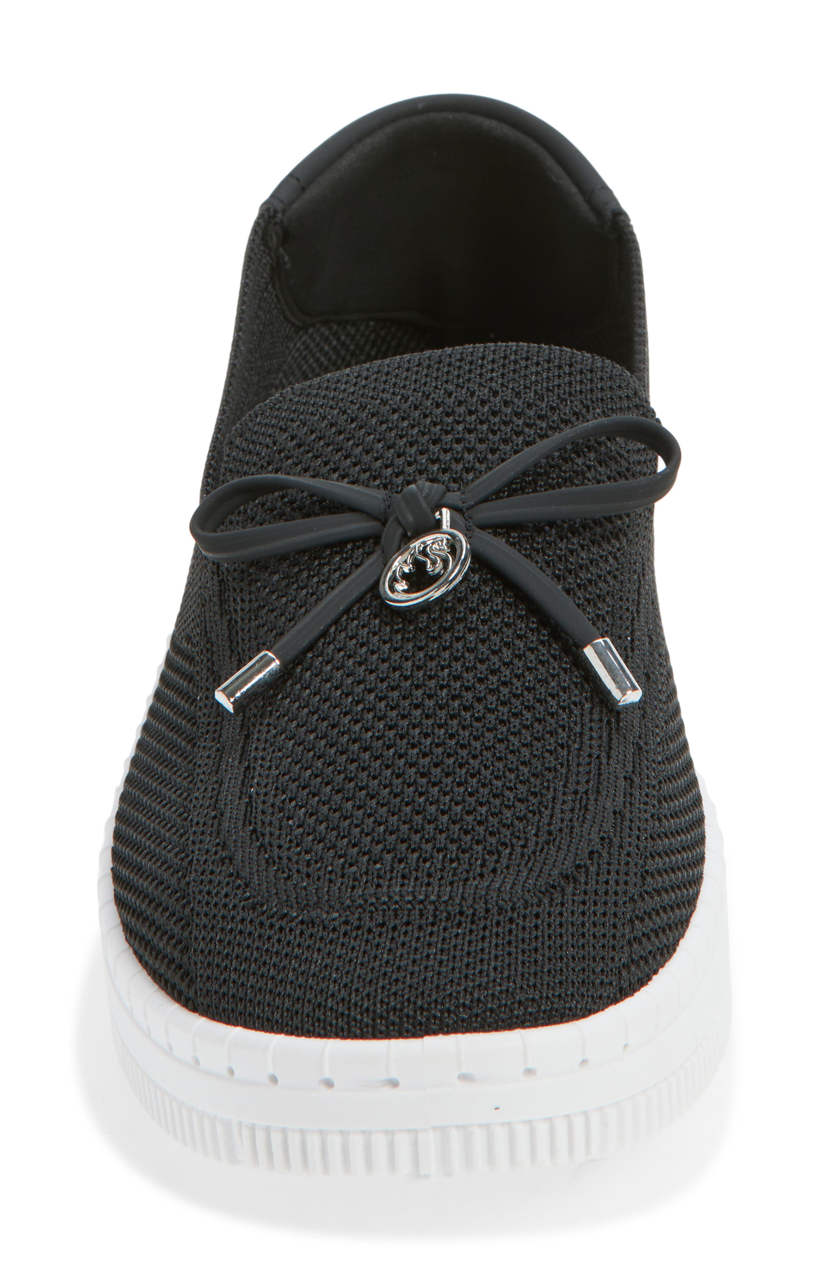 GLORIA VANDERBILT Annette Bow Charm Knit Slip-On Sneaker, Alternate, color, Black/ White