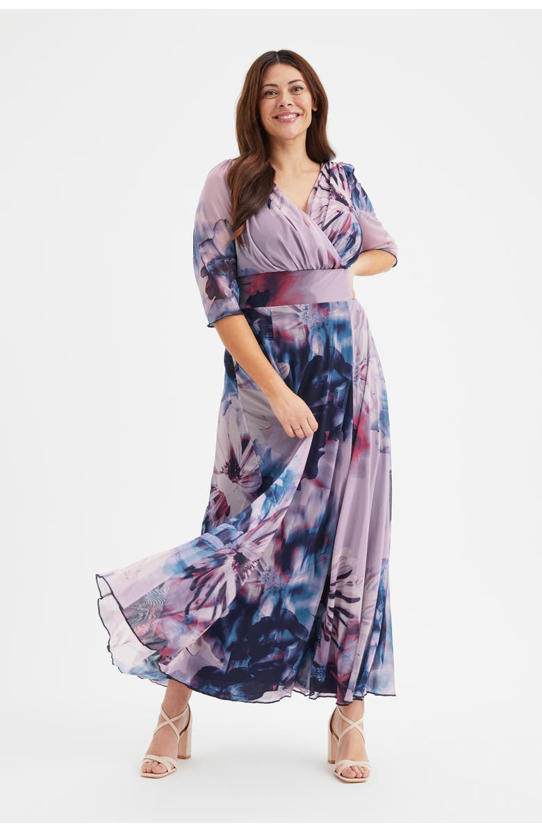 Scarlett & Jo Verity V-Neck 3/4 Sleeve Maxi Dress, Main, color, Indigo Rose