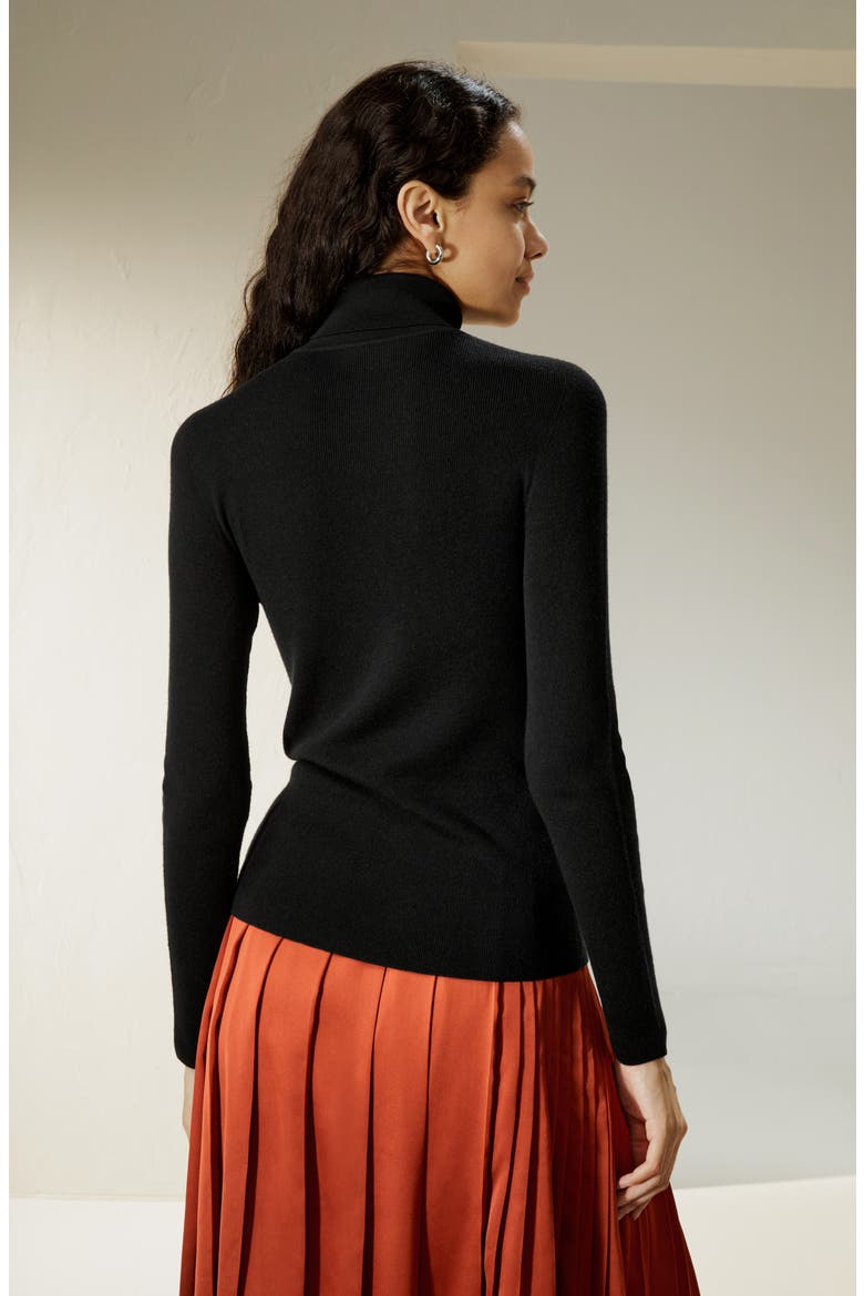 Women's Seamless Silk-Cashmere Blend Turtleneck Sweater, Alternate, color, Black