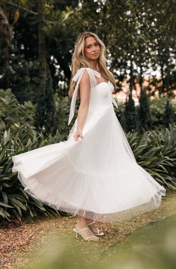 Floret Bow Strap Sweetheart Neck Maxi Dress