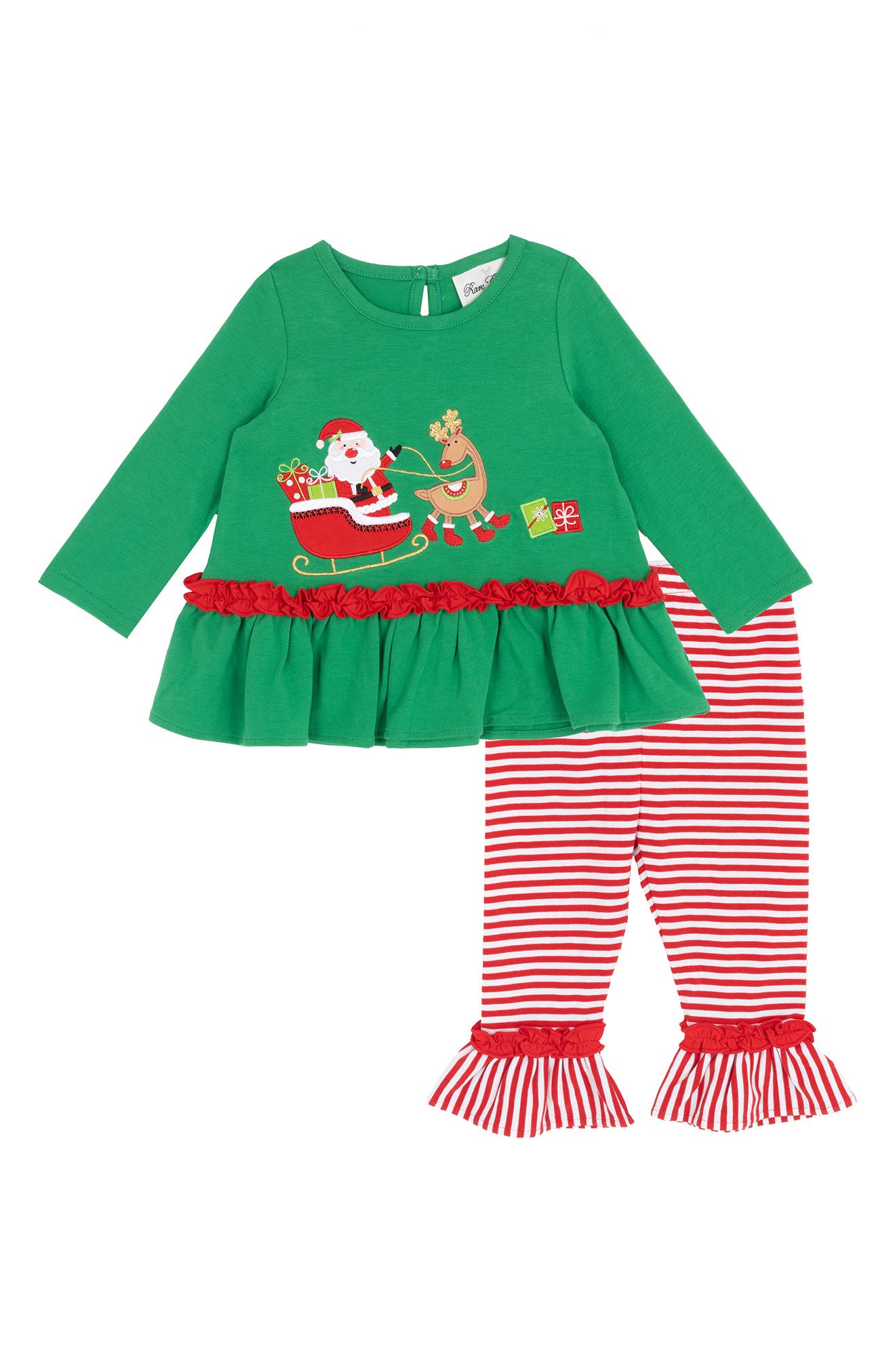 Rare Editions Santa Sleigh Appliqué Top & Leggings Set