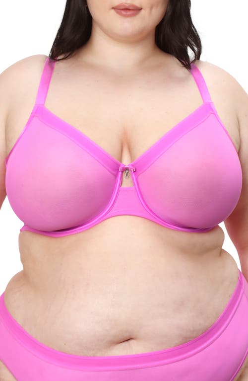 Curvy Couture Sheer Mesh Underwire Unlined Bra In Purple